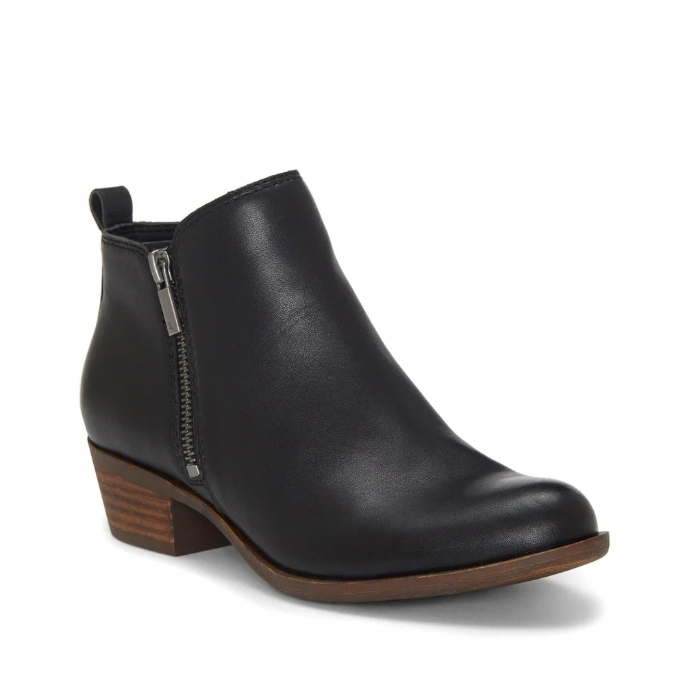 Lucky Brand Basel Bootie Black Leather Size Zip Ankle Boots Size 6.5